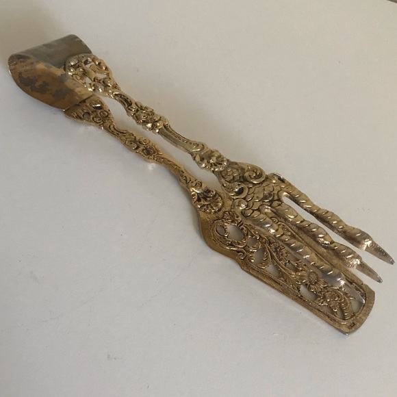 Antique Gold Plated Bird Claws Cake Tongs - Picture 3 of 10